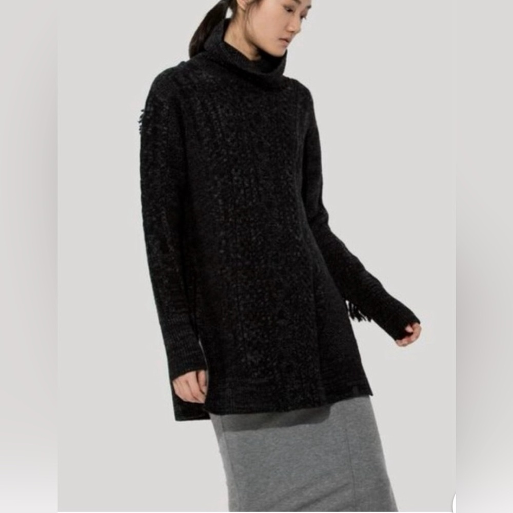Kit & Ace Cashmere Fringe Turtleneck Tunic heathered black Small/Medium